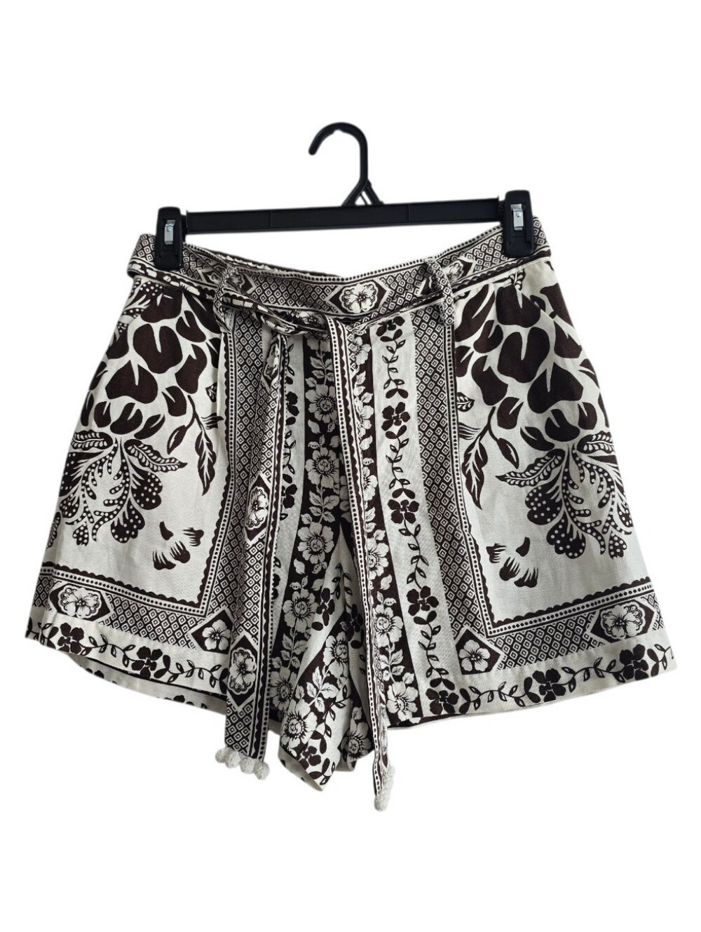 Calypso St. Barth Boho Floral Print Linen Rayon Blend Shorts Brown & Cream SizeM